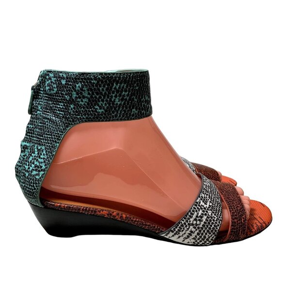 Rebecca Minkoff Sandals Womens 7.5 Wedge Ankle Strap Zip Multicolor Animal Print - Picture 2 of 16